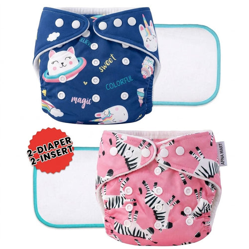 NUVY NAPPY™ — Leakage-proof cloth diapers for babies, high absorbent 2 reusable diaper, 2 insert pad combo pack washable cloth diaper