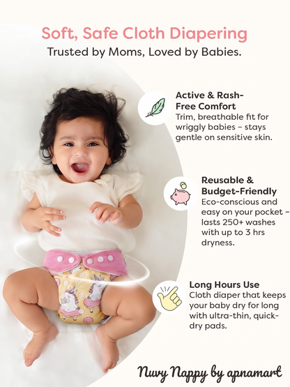 NUVY NAPPY™ — Leakage-proof cloth diapers for babies, high absorbent 2 reusable diaper, 2 insert pad combo pack washable cloth diaper