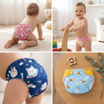 NUVY NAPPY™ — Leakage-proof cloth diapers for babies, high absorbent 2 reusable diaper, 2 insert pad combo pack washable cloth diaper